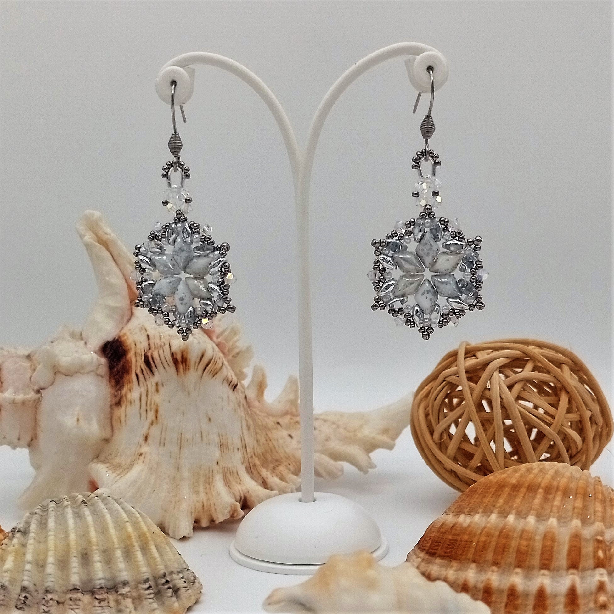 Boucles D'oreilles Gitantes Chandelier - Perles Et Cristal De Roche Naturel - Argent 800