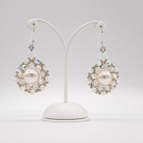 Orecchini Pendenti Donna Con Perle E Zirconi Curvi - Eleganti Per Matrimonio